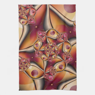 Colourful Joy Abstract Red Orange Fantasy Fractal Tea Towel