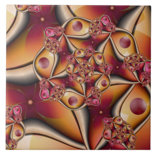 Colourful Joy Abstract Red Orange Fantasy Fractal Tile