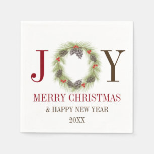Colourful JOY Wreath Personalised Holiday Napkins