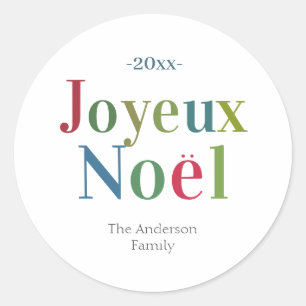 Colourful Joyeux Noel French Christmas Classic Round Sticker