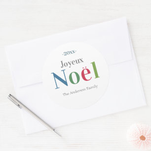 Colourful Joyeux Noel French Christmas Classic Round Sticker