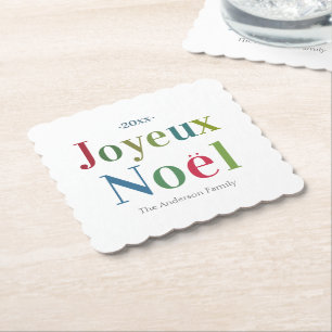 Colourful Joyeux Noel French Christmas Paper Coaster