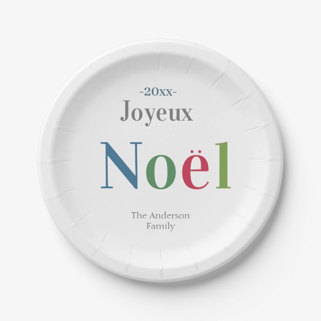 Colourful Joyeux Noel French Christmas    Paper Plate (Front)