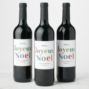 Colourful Joyeux Noel French Christmas Wine Label