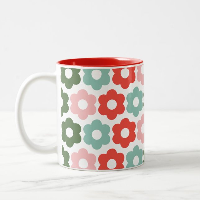 Colourful Joyful Christmas Retro Daisy Holiday Mug (Left)