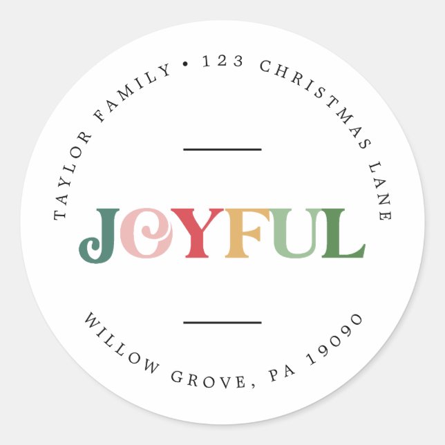 Colourful Joyful Holiday Circular Return Address Classic Round Sticker (Front)