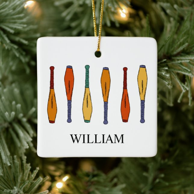 Colourful Juggling Clubs Jugglers Personalised Ceramic Ornament (Tree)