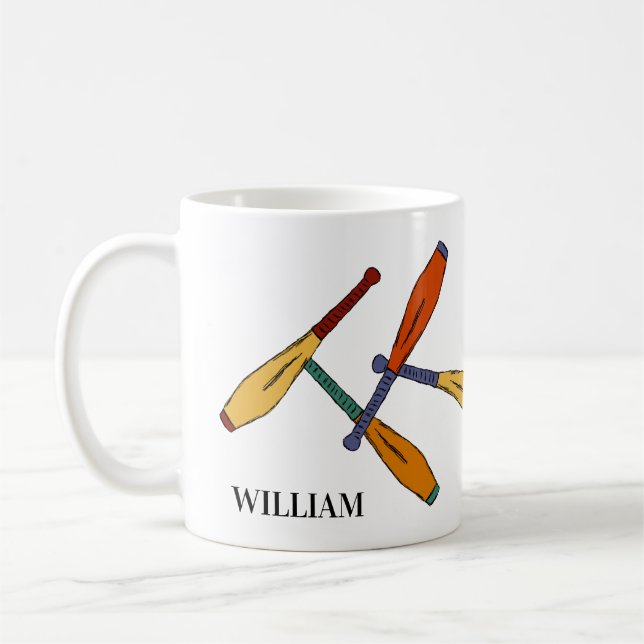Colourful Juggling Clubs Jugglers Personalised Coffee Mug (Left)