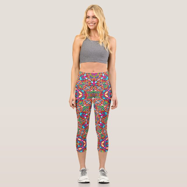 Colourful jumble Mandala Capri Leggings (Front)