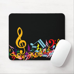 Colourful Jumbled Music Notes on Black Mouse Mat