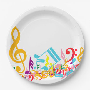 Colourful Jumbled Musical Notes Paper Plate