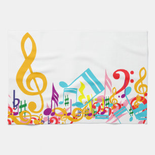 Colourful Jumbled Musical Notes Tea Towel