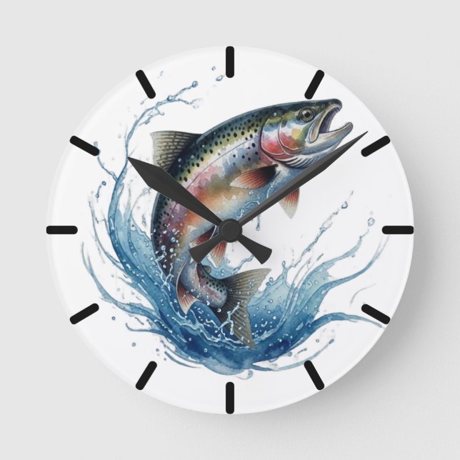 Colourful Jumping Trout Fishing Clock (Front)