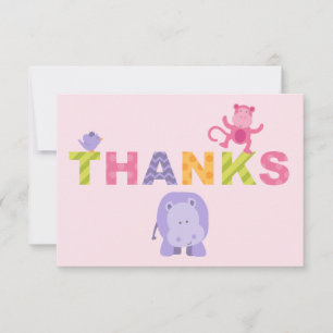 Colourful Jungle Animals Baby Girl Shower Card