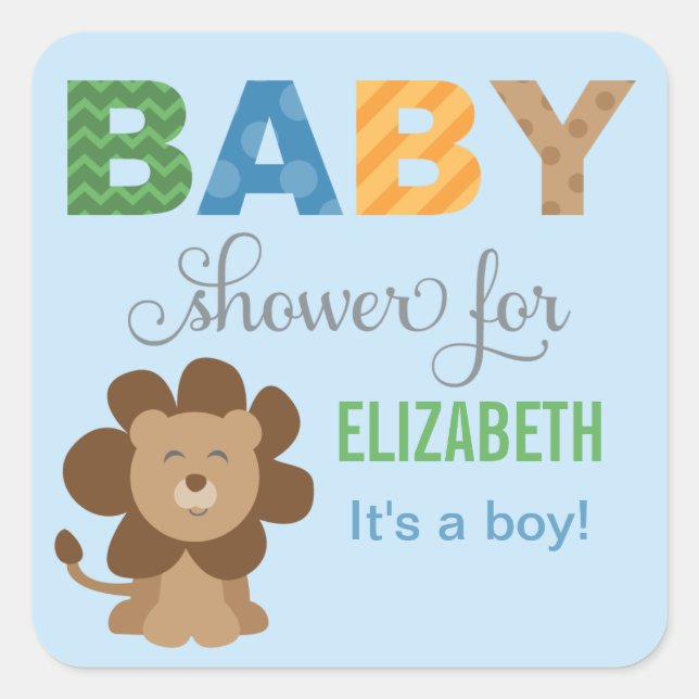 Colourful Jungle Animals for Baby Boy Blue Shower Square Sticker (Front)