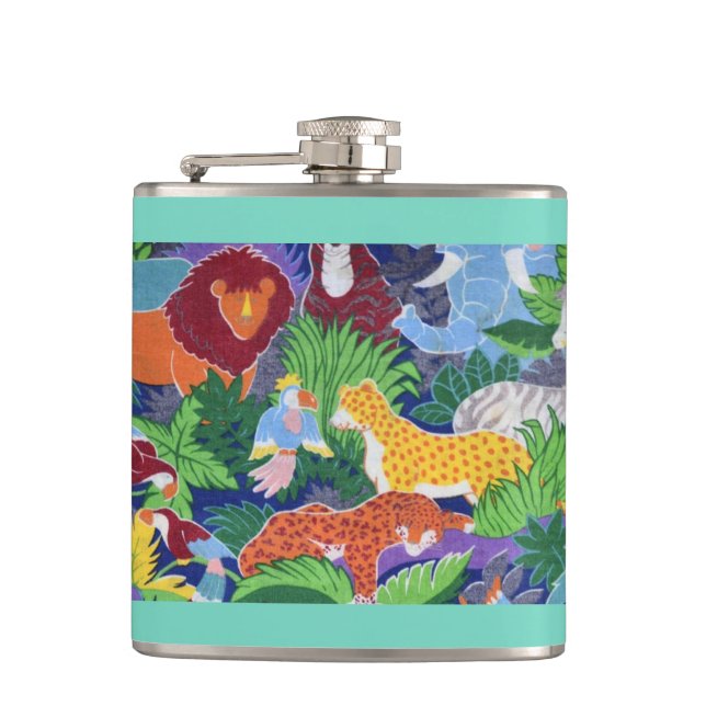 Colourful Jungle Animals Hip Flask (Front)