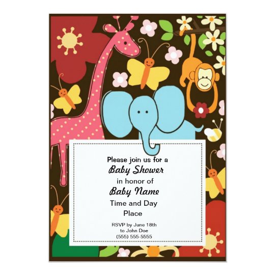 Colourful Jungle Animals Neutral Baby Shower Card