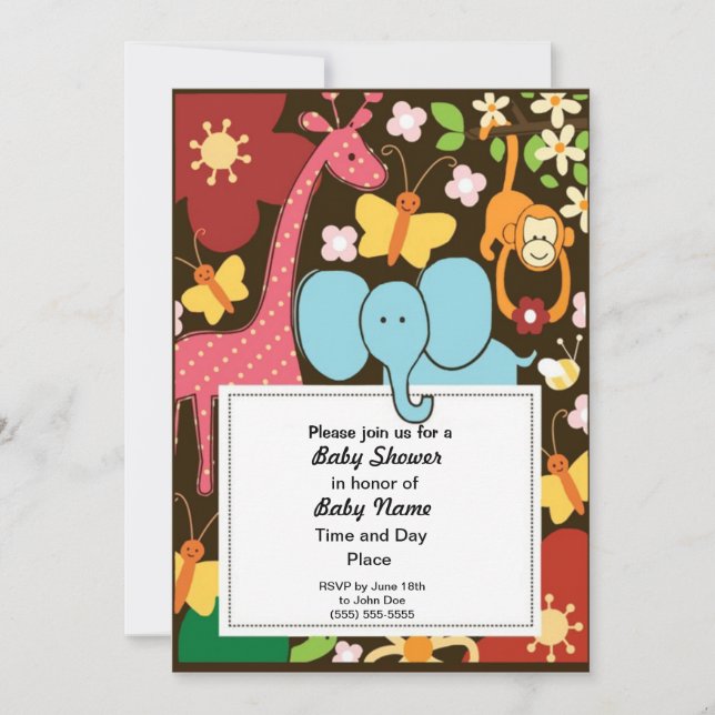Colourful Jungle Animals Neutral Baby Shower Invit Invitation (Front)