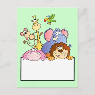 colourful JUNGLE ANIMALS sign board cartoon funny Postcard
