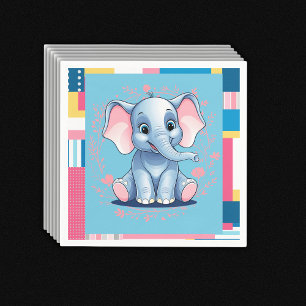 Colourful Jungle Blue Elephant Baby Shower Napkin