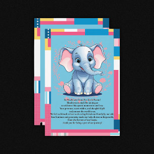 Colourful Jungle Blue Elephant Baby Shower Thank You Card