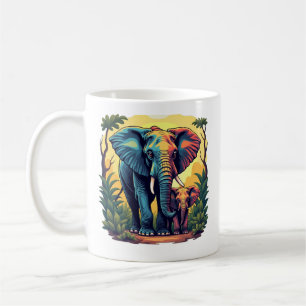 Colourful Jungle Elephant and Baby Coffee Mug