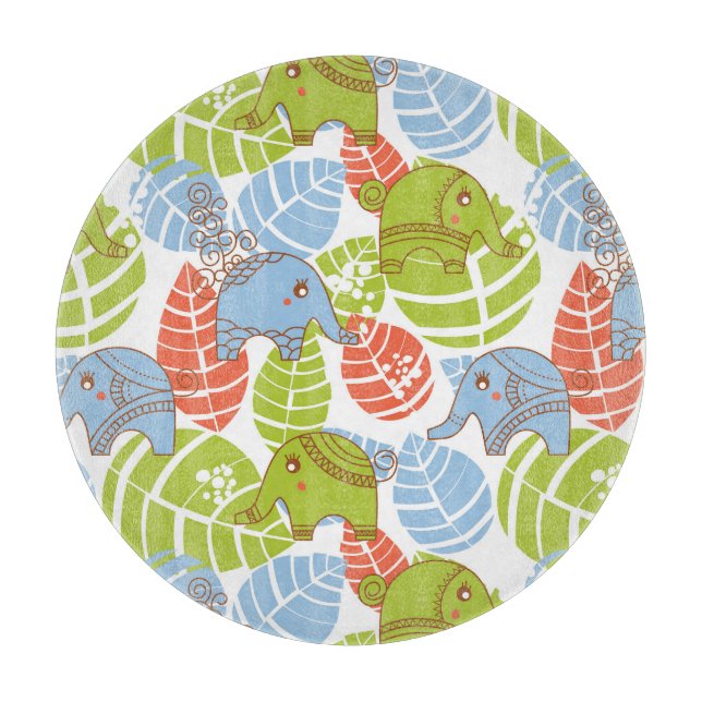 Colourful Jungle Elephants Cutting Board (Front)