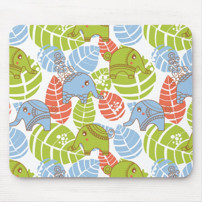 Colourful Jungle Elephants Mouse Mat (Front)