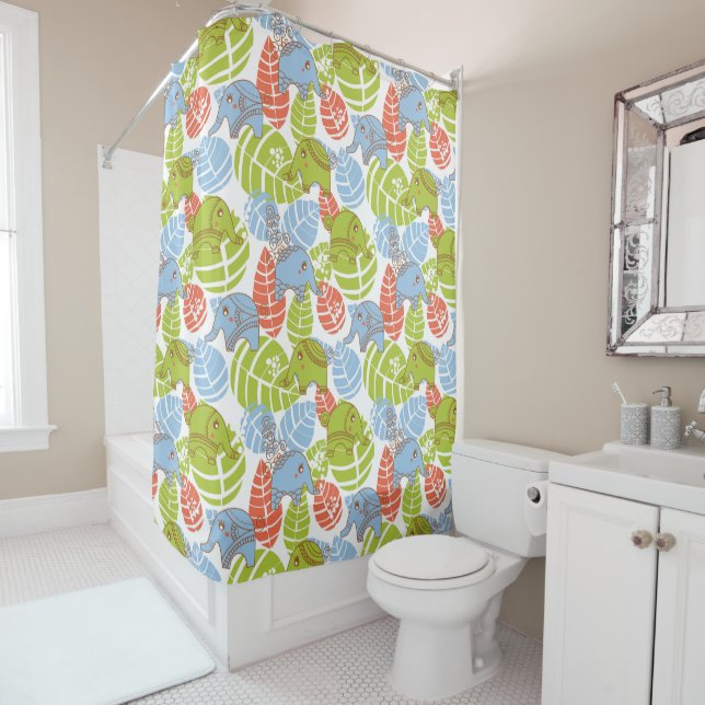 Colourful Jungle Elephants Shower Curtain (In Situ)
