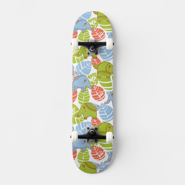 Colourful Jungle Elephants Skateboard (Front)