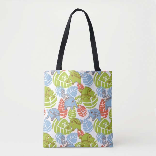 Colourful Jungle Elephants Tote Bag (Front)
