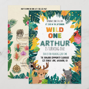 Colourful Jungle Wild One Birthday Invite