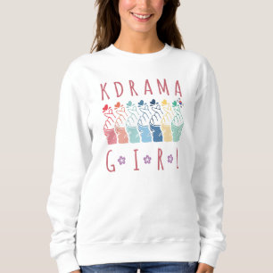 Colourful K-Drama Girl Fan Art with Finger Hearts Sweatshirt