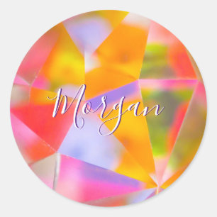 Colourful Kaleidoscope, DIY Name & Art White Scrip Classic Round Sticker