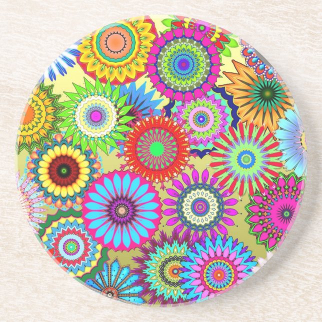 Colourful kaleidoscope pattern coaster (Front)