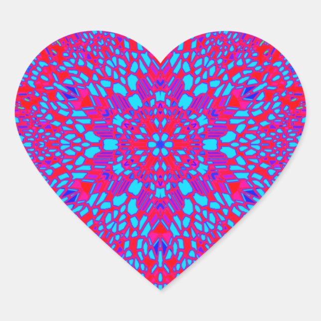 Colourful Kaleidoscope Pattern Heart Sticker (Front)