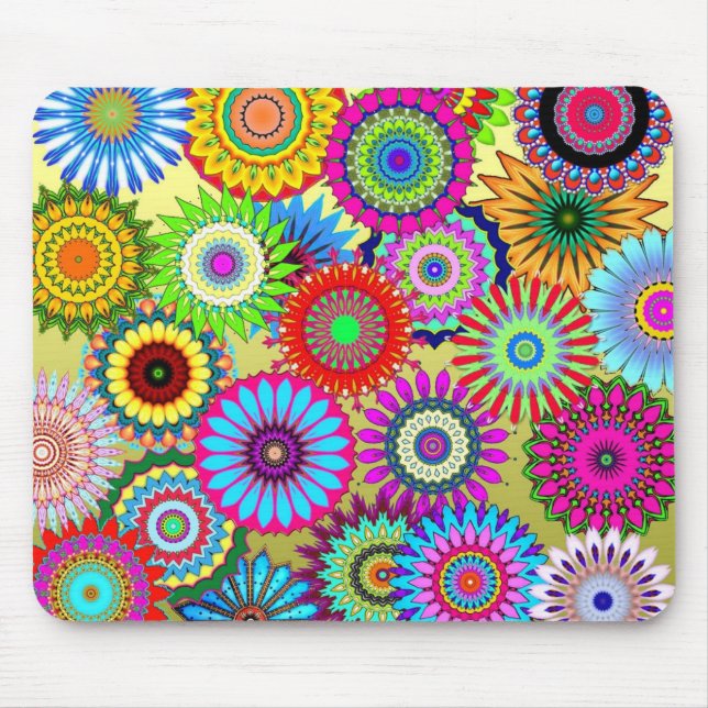 Colourful kaleidoscope pattern mouse mat (Front)