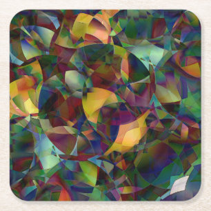 Colourful, Kaleidoscopic Abstract Art Square Paper Coaster