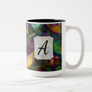Colourful, Kaleidoscopic Abstract Art w/ Monogram Two-Tone Coffee Mug