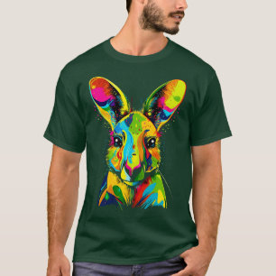Colourful Kangaroo Head Funny Wild Animal Art Blac T-Shirt