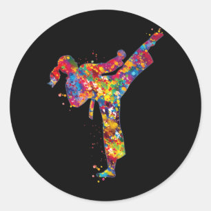 Colourful Karate Girl Martial Arts Kids Women Girl Classic Round Sticker