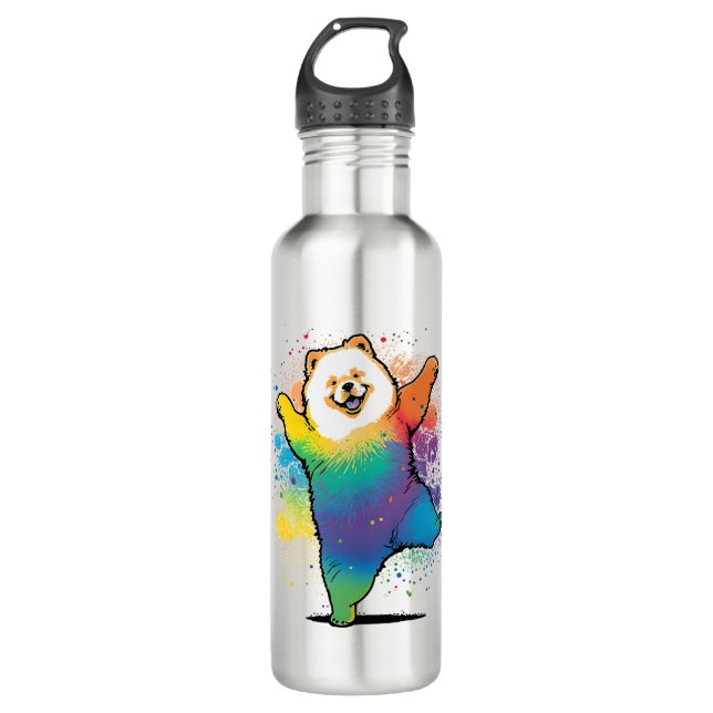 Colourful Kawaii Dancing Chow Chow  710 Ml Water Bottle (Front)