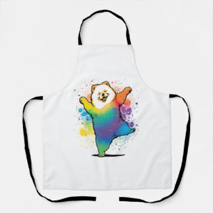 Colourful Kawaii Dancing Chow Chow  Apron