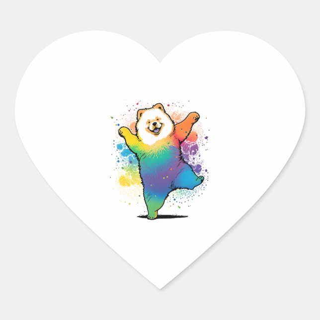 Colourful Kawaii Dancing Chow Chow  Heart Sticker (Front)