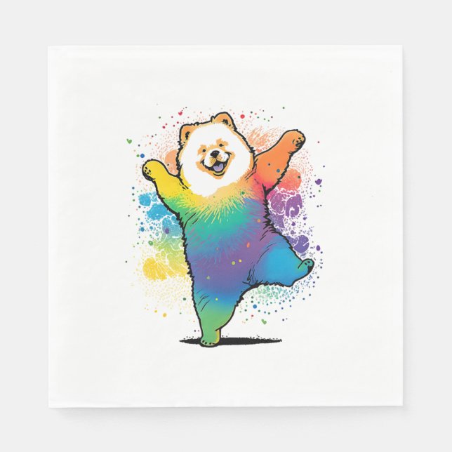 Colourful Kawaii Dancing Chow Chow  Napkin (Front)