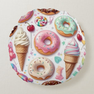 Colourful Kawaii Dessert Pattern  Round Cushion