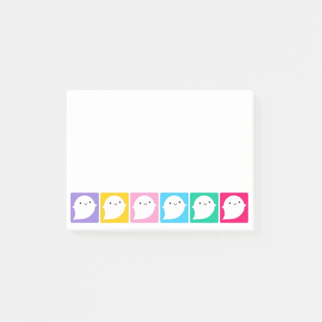 Colourful Kawaii Little Ghosts Post-it Notes (Front)