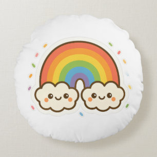 Colourful Kawaii Rainbow Pride Round Cushion