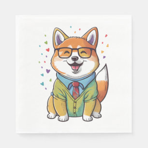 Colourful Kawaii Shiba Inu Hipster 1 Napkin