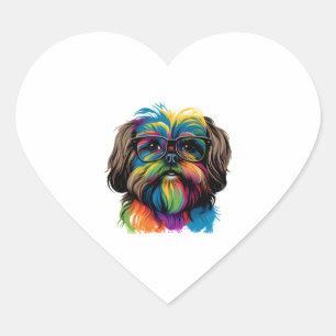 Colourful Kawaii Shorkie Nerd 1 Heart Sticker